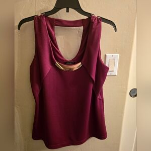 Metaphor Burgundy Sleeveless Blouse with Gold Accent